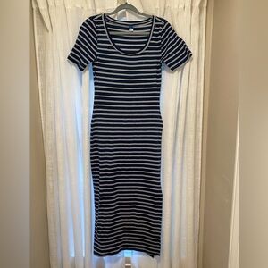 Cotton Striped Scoop-Neck Midi Dress